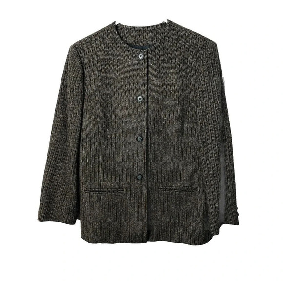 Pendleton Jackets & Blazers - Vtg Pendleton Womens Virgin Wool Blazer Sz M Button Up Brown Herringbone Brown